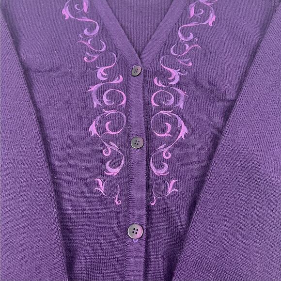 Vintage Pendleton Purple Embroidered 100% Wool Cardigan Women’s Small - Picture 3 of 11